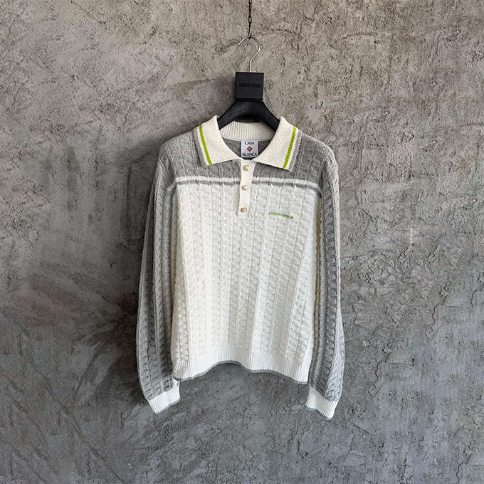 casablanca color-block cable-knit polo shirt
